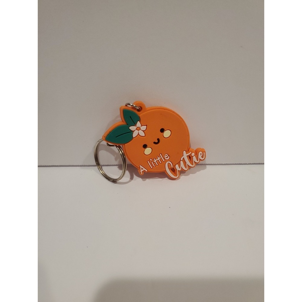 Cute Orange Fruit Keychain "A Little Cutie" Kawaii Bag Charm Rubber Key Ring